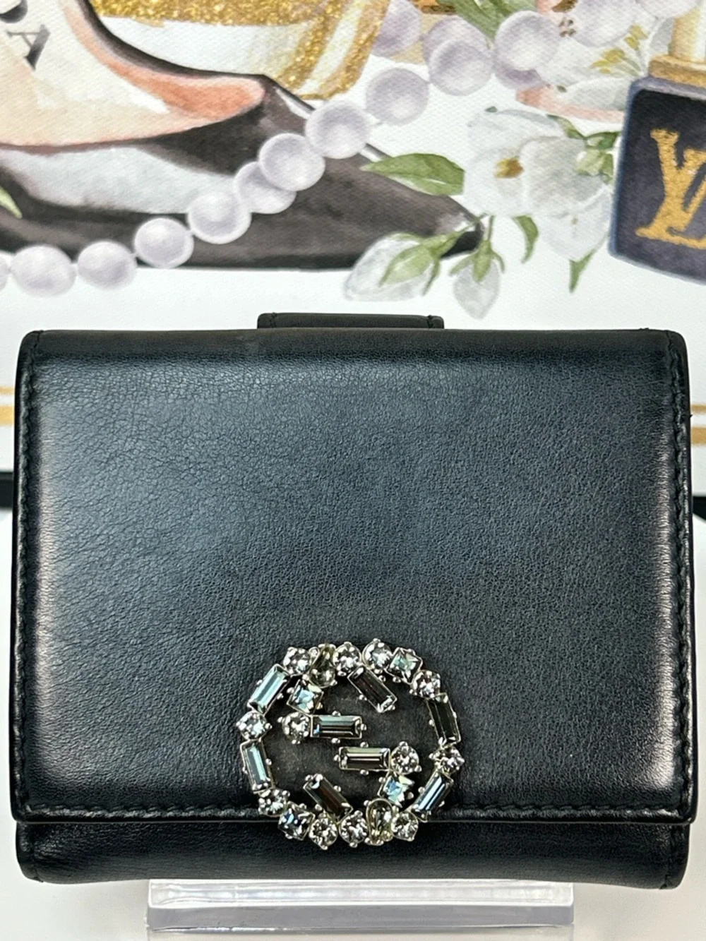 ‼️SOLD‼️ GUCCI Crystal Interlocking GG Leather Bifold Wallet ✨🤩 - Picture 5 of 17